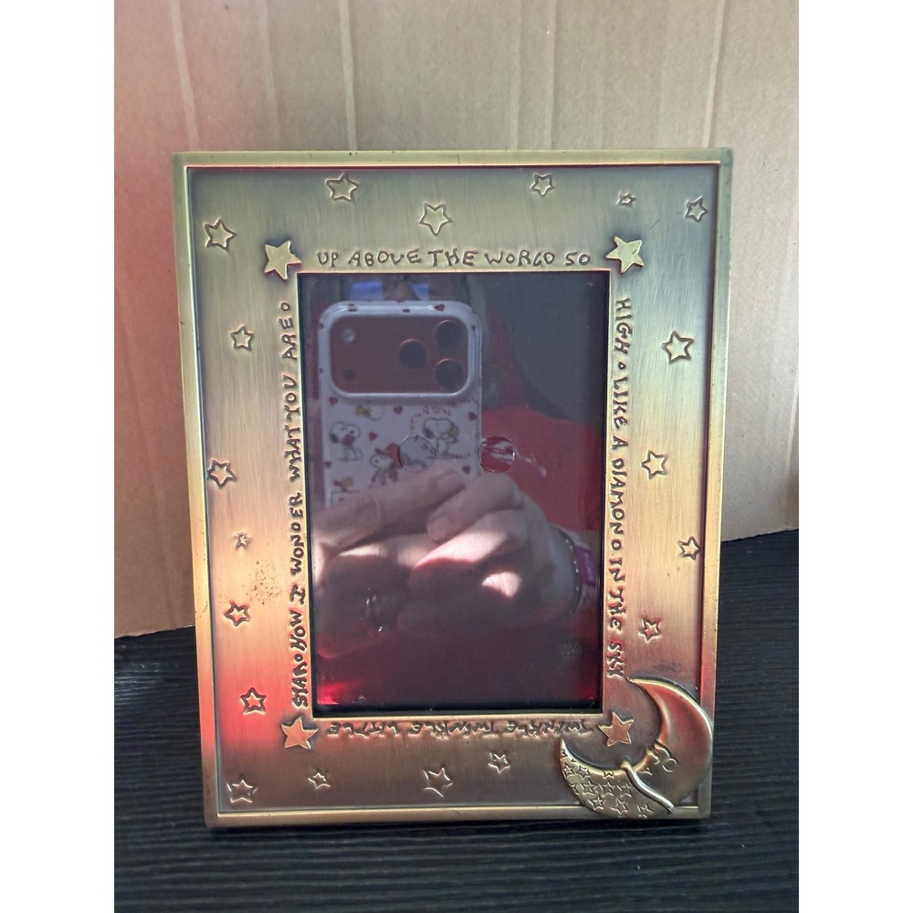 Brass Twinkle Twinkle Little Star Moon Picture Frame Celestial Nursery Decor